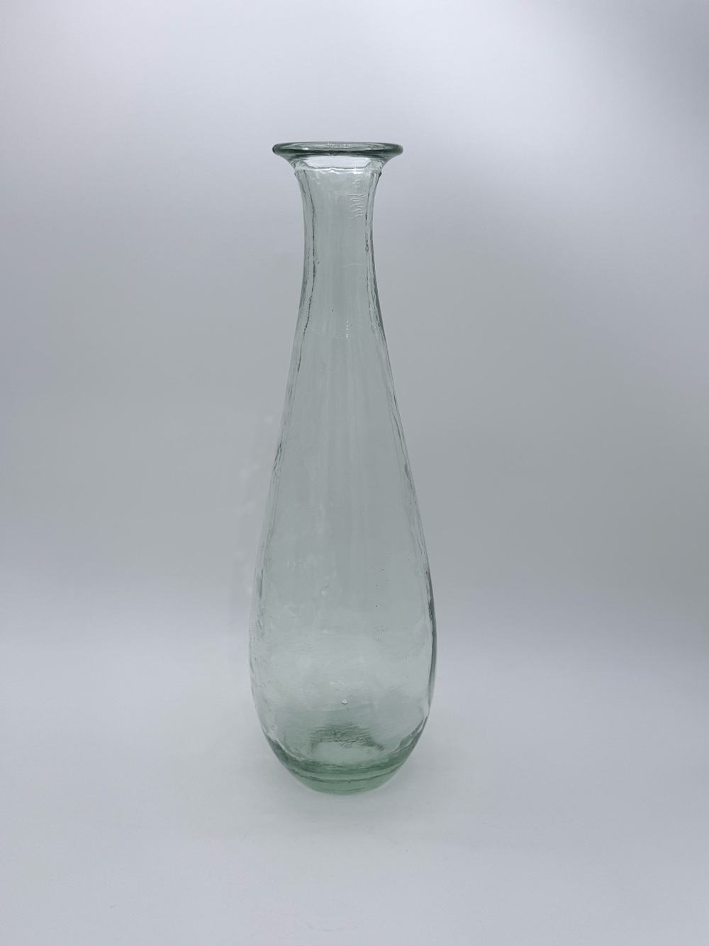 Large Recycled Clear Green Teardrop Flower Vase Tall Slender Tapered Neck 16”